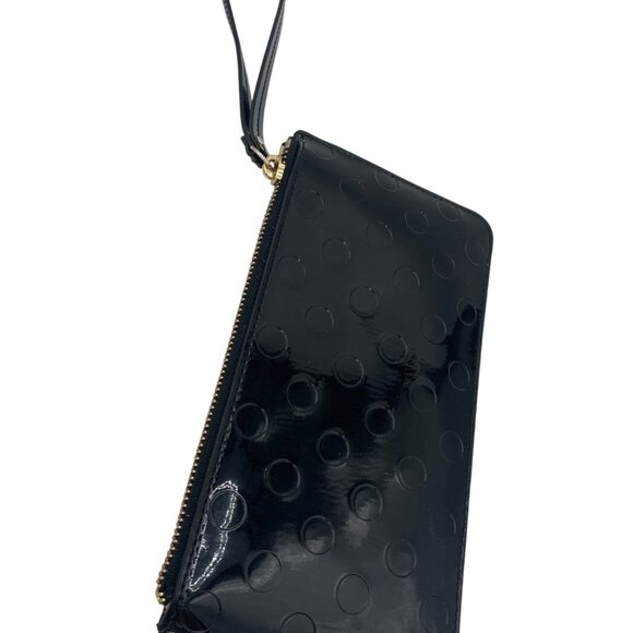 Kate Spade Black Polka Dot Embossed Patent Leather Wristlet Strap Gold Handle - Picture 2 of 5